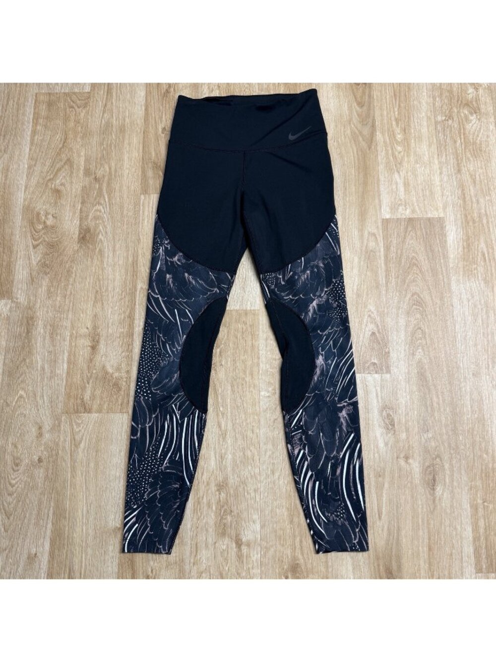 NIKE LEGGINGS TRAINING POWER HYPER TIGHT FIT FLUTTER PRINT BLACK WOMENS S